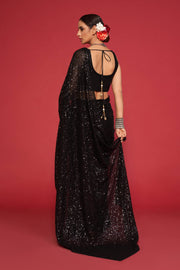 Black Sequin Work Party Wear Saree with Designer Blouse