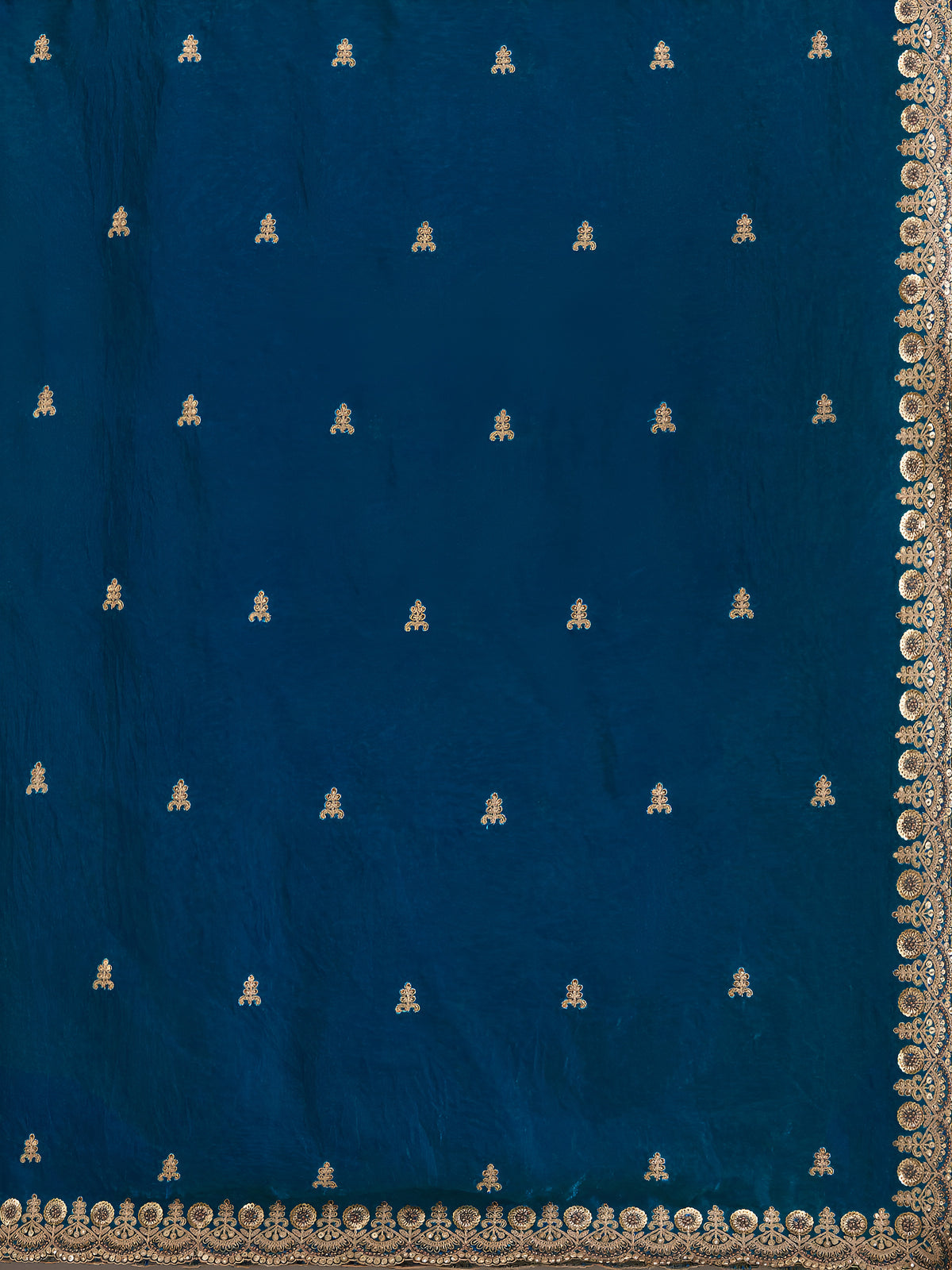 Teal Blue Silk Saree with Golden Embroidered Border