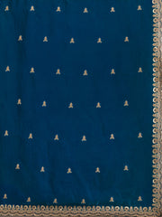 Teal Blue Silk Saree with Golden Embroidered Border