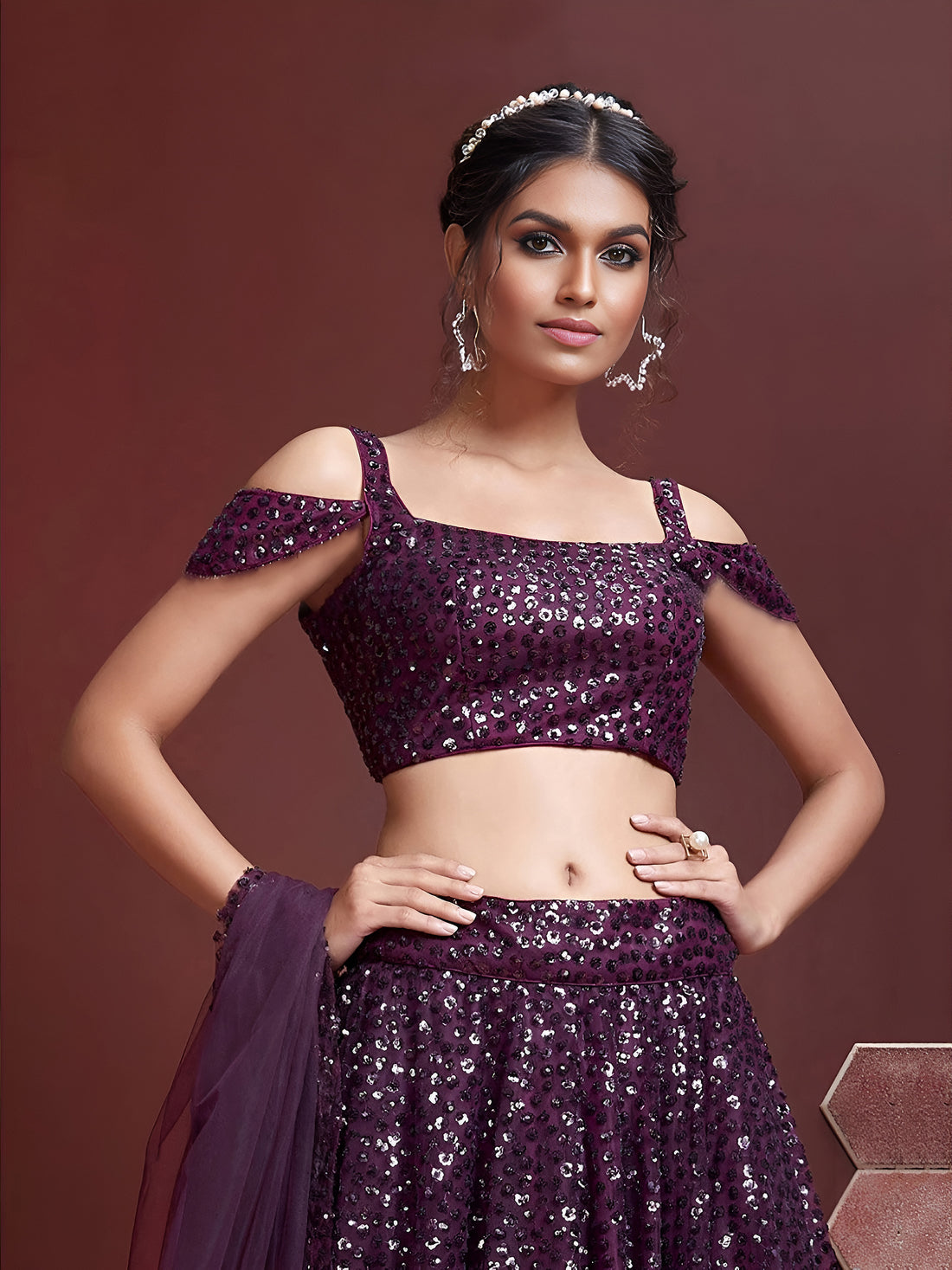 Purple Sequin Embroidered Lehenga Choli with Dupatta