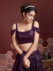 Purple Sequin Embroidered Lehenga Choli with Dupatta