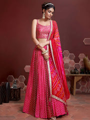 Rani Pink Bandhani Lehenga Choli with Designer Dupatta