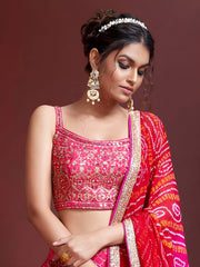 Rani Pink Bandhani Lehenga Choli with Designer Dupatta