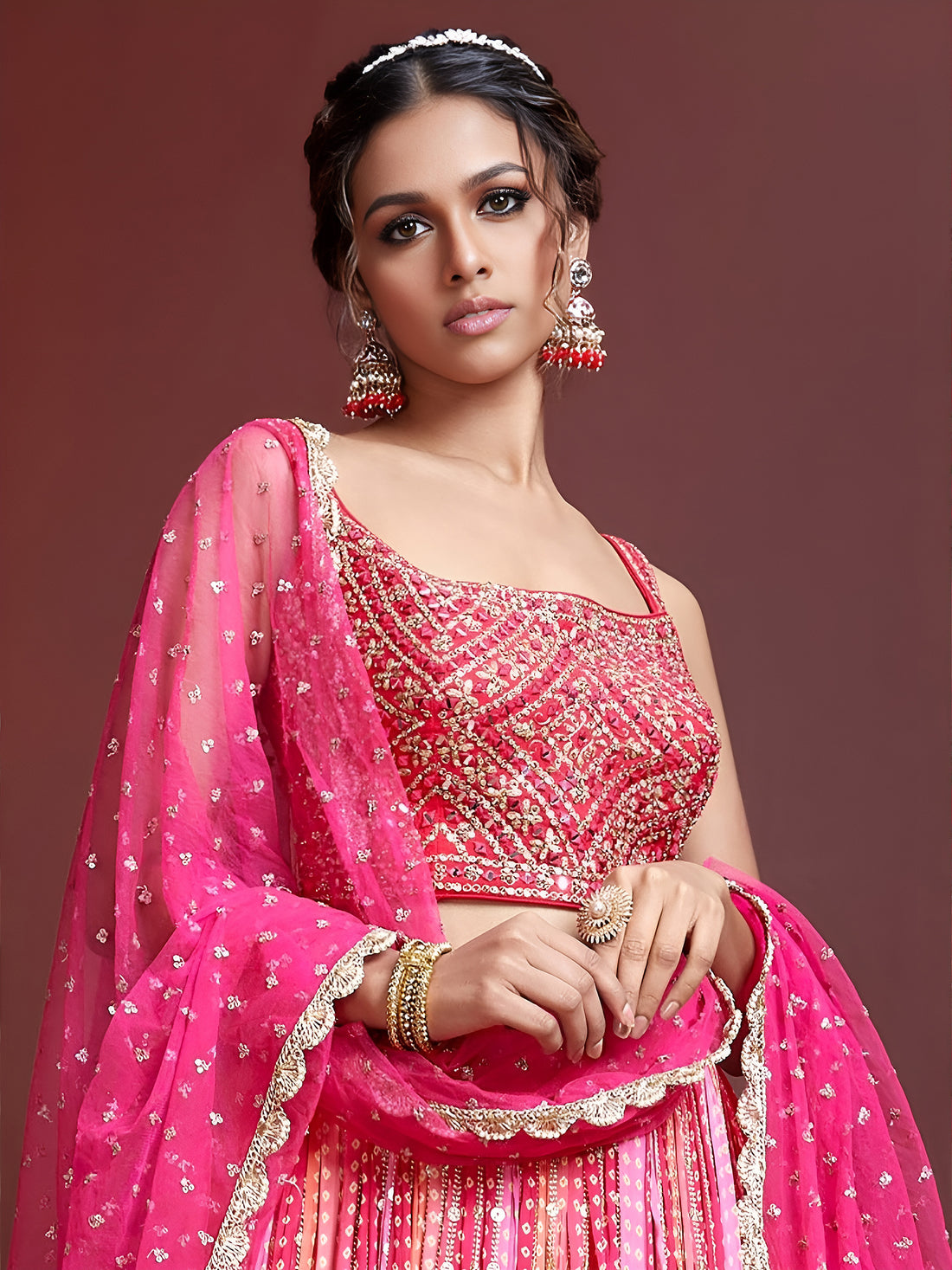Pink Sequin Embroidered Lehenga Choli with Dupatta