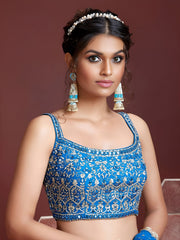 Turquoise Blue Floral Lehenga Choli with Royal Blue Dupatta