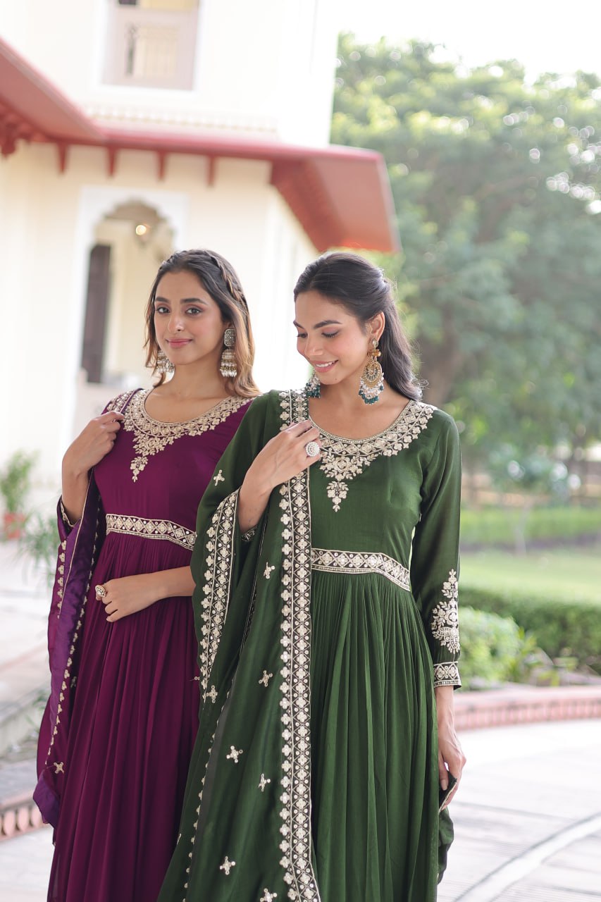 VICHITRA SILK SEQUINS EMBROIDERED GOWN WITH DUPATTA