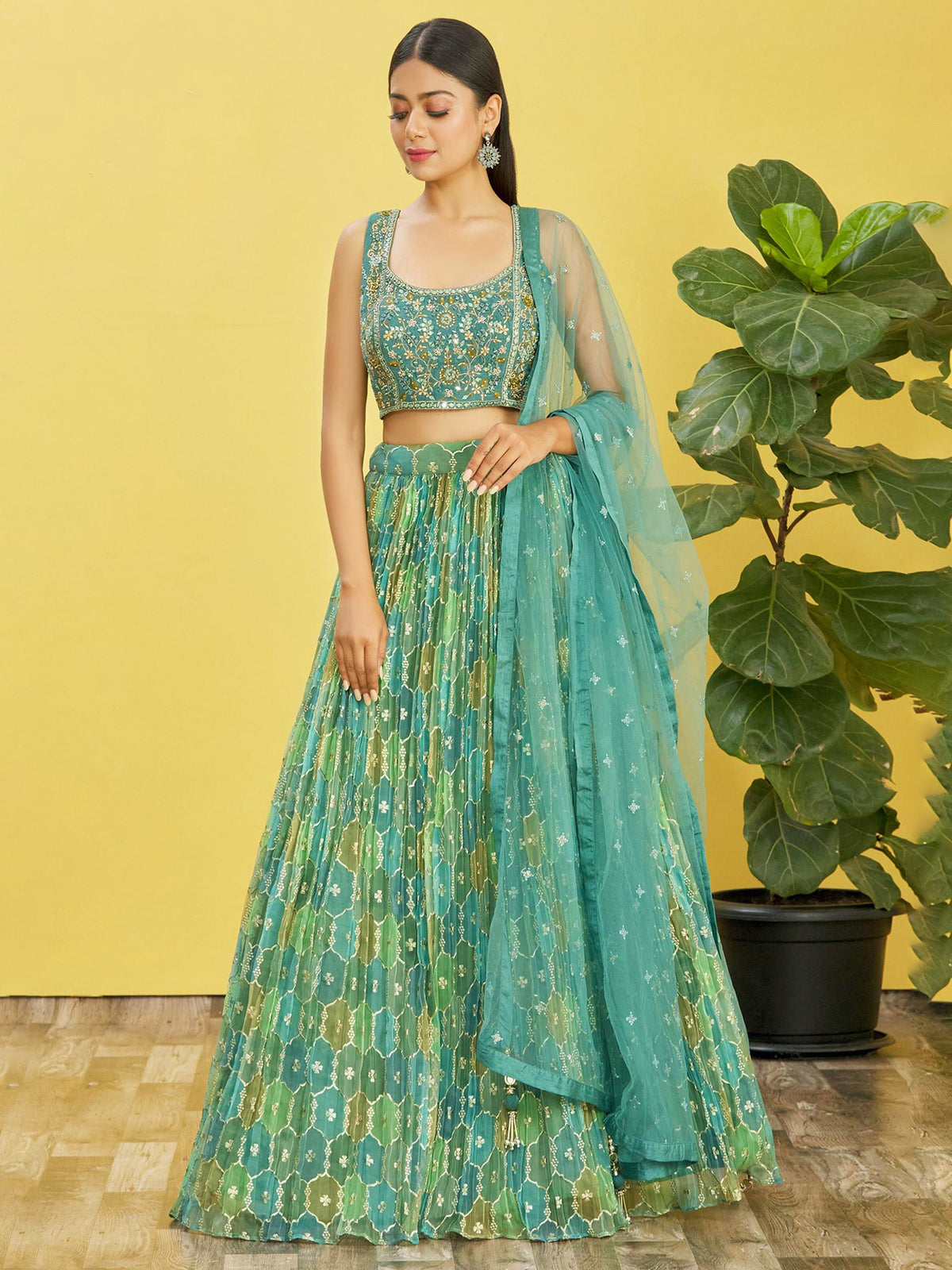 Teal Green Embroidered Lehenga Choli with Dupatta