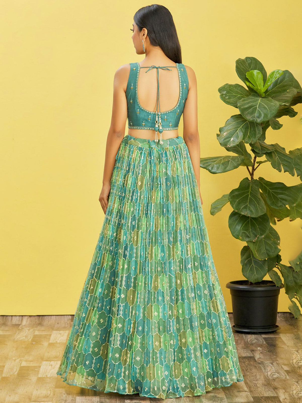 Teal Green Embroidered Lehenga Choli with Dupatta
