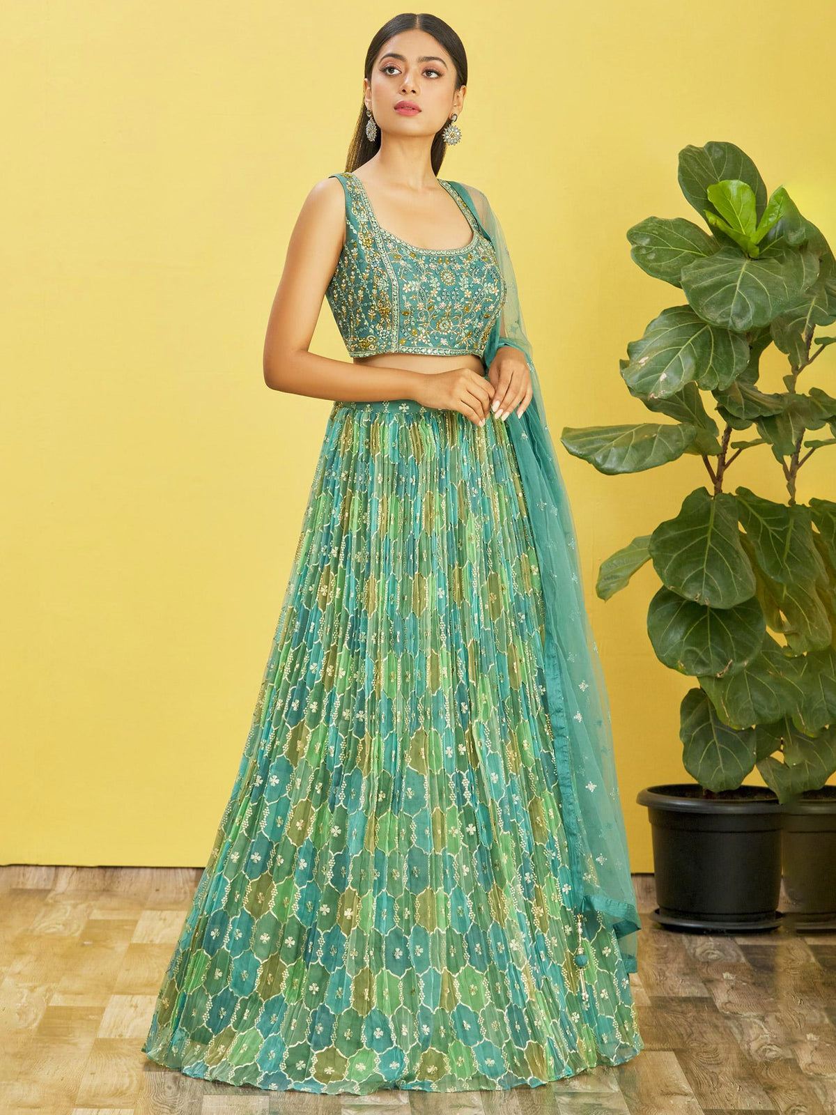 Teal Green Embroidered Lehenga Choli with Dupatta