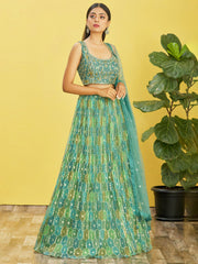 Teal Green Embroidered Lehenga Choli with Dupatta