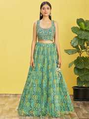 Teal Green Embroidered Lehenga Choli with Dupatta