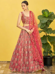 Coral Pink Embroidered Lehenga Choli with Dupatta