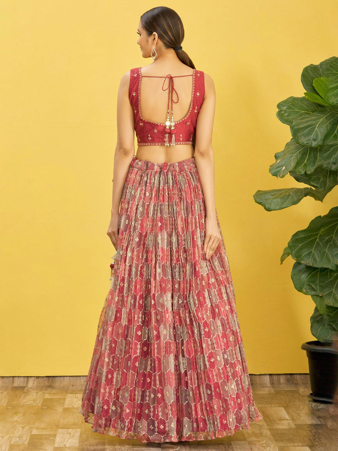 Coral Pink Embroidered Lehenga Choli with Dupatta