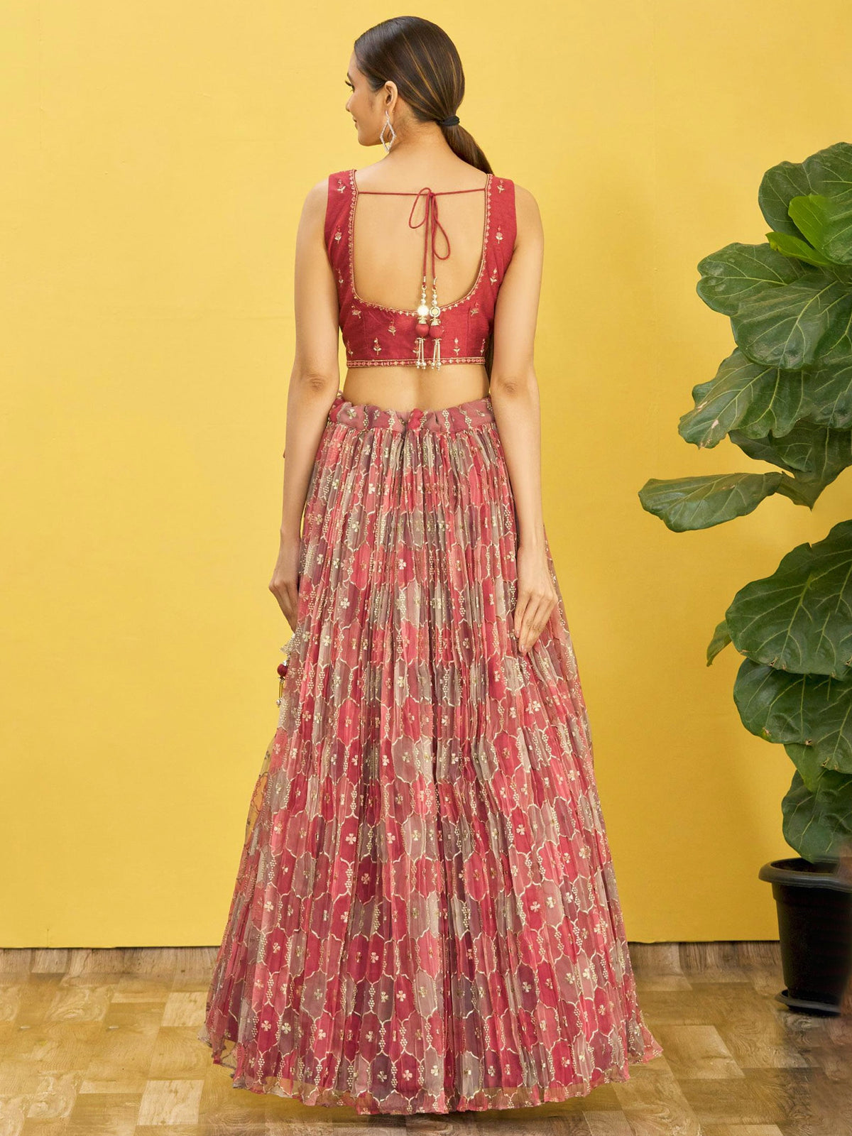 Coral Pink Embroidered Lehenga Choli with Dupatta