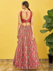 Coral Pink Embroidered Lehenga Choli with Dupatta