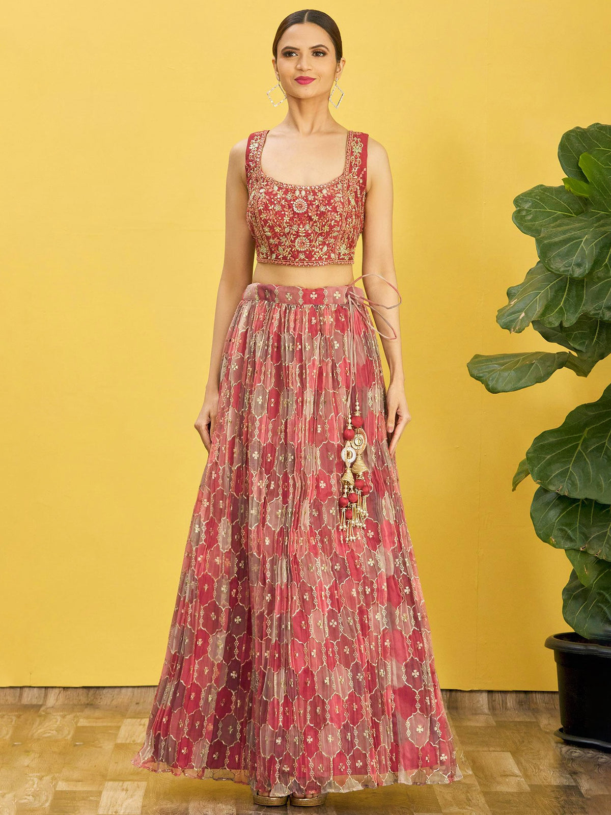 Coral Pink Embroidered Lehenga Choli with Dupatta