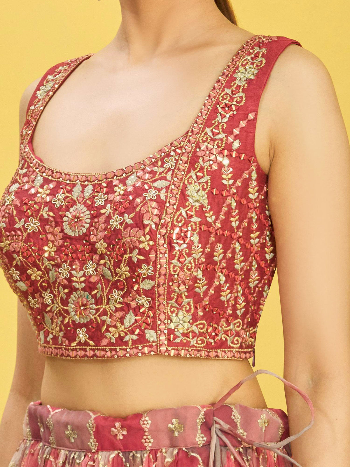 Coral Pink Embroidered Lehenga Choli with Dupatta