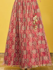 Coral Pink Embroidered Lehenga Choli with Dupatta