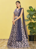 Navy Blue & Lavender Embroidered Lehenga Choli with Dupatta