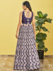 Navy Blue & Lavender Embroidered Lehenga Choli with Dupatta