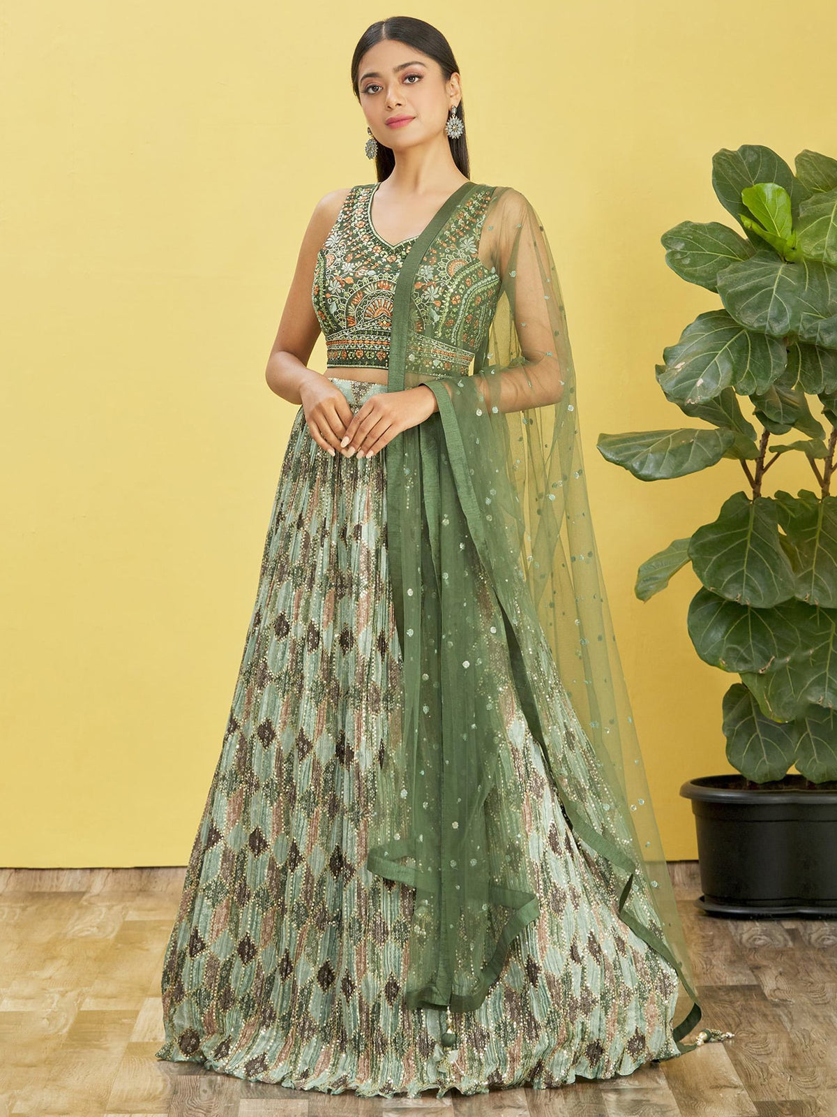 Sage Green Embroidered Lehenga Choli with Dupatta