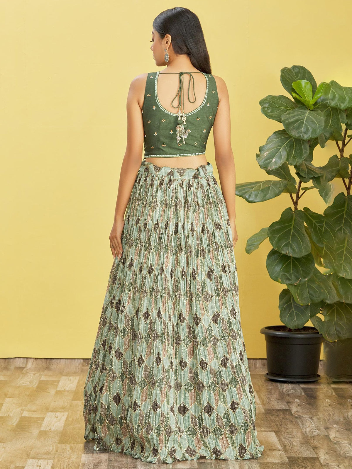 Sage Green Embroidered Lehenga Choli with Dupatta