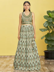 Sage Green Embroidered Lehenga Choli with Dupatta