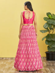 Hot Pink Embroidered Lehenga Choli with Matching Dupatta