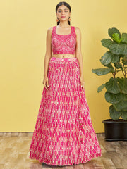 Hot Pink Embroidered Lehenga Choli with Matching Dupatta