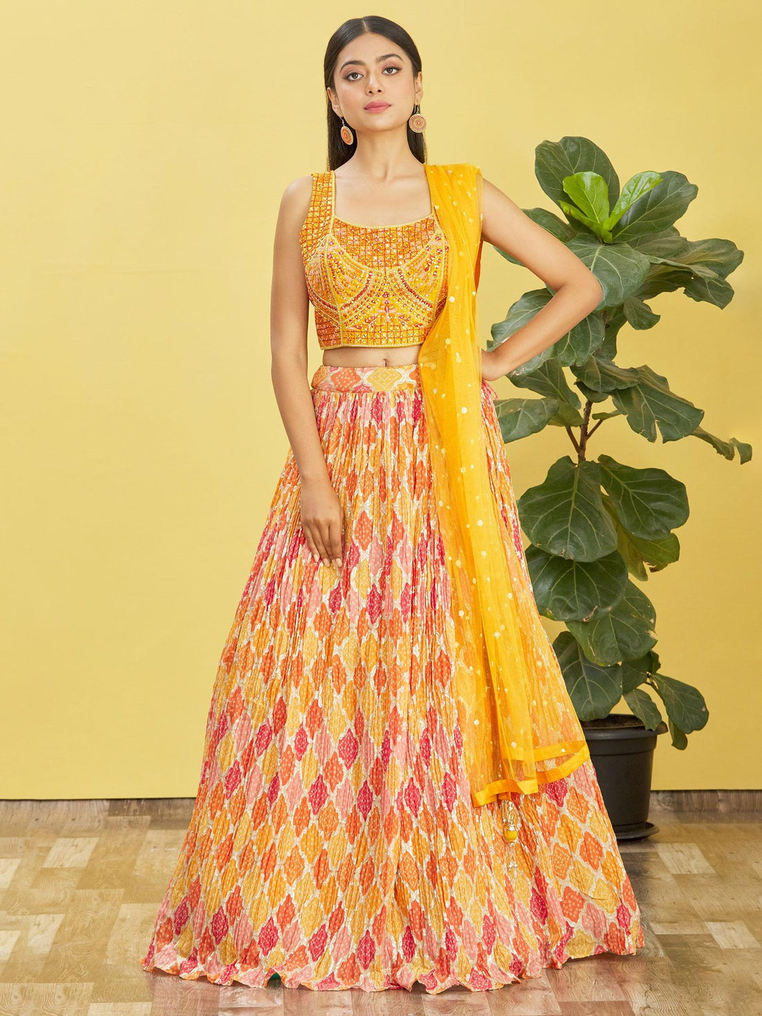 Mustard Yellow & Multicolor Printed Lehenga Choli with Dupatta