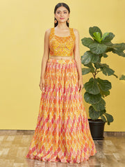 Mustard Yellow & Multicolor Printed Lehenga Choli with Dupatta