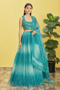 Teal Blue Ombre Embroidered Lehenga Choli with Dupatta