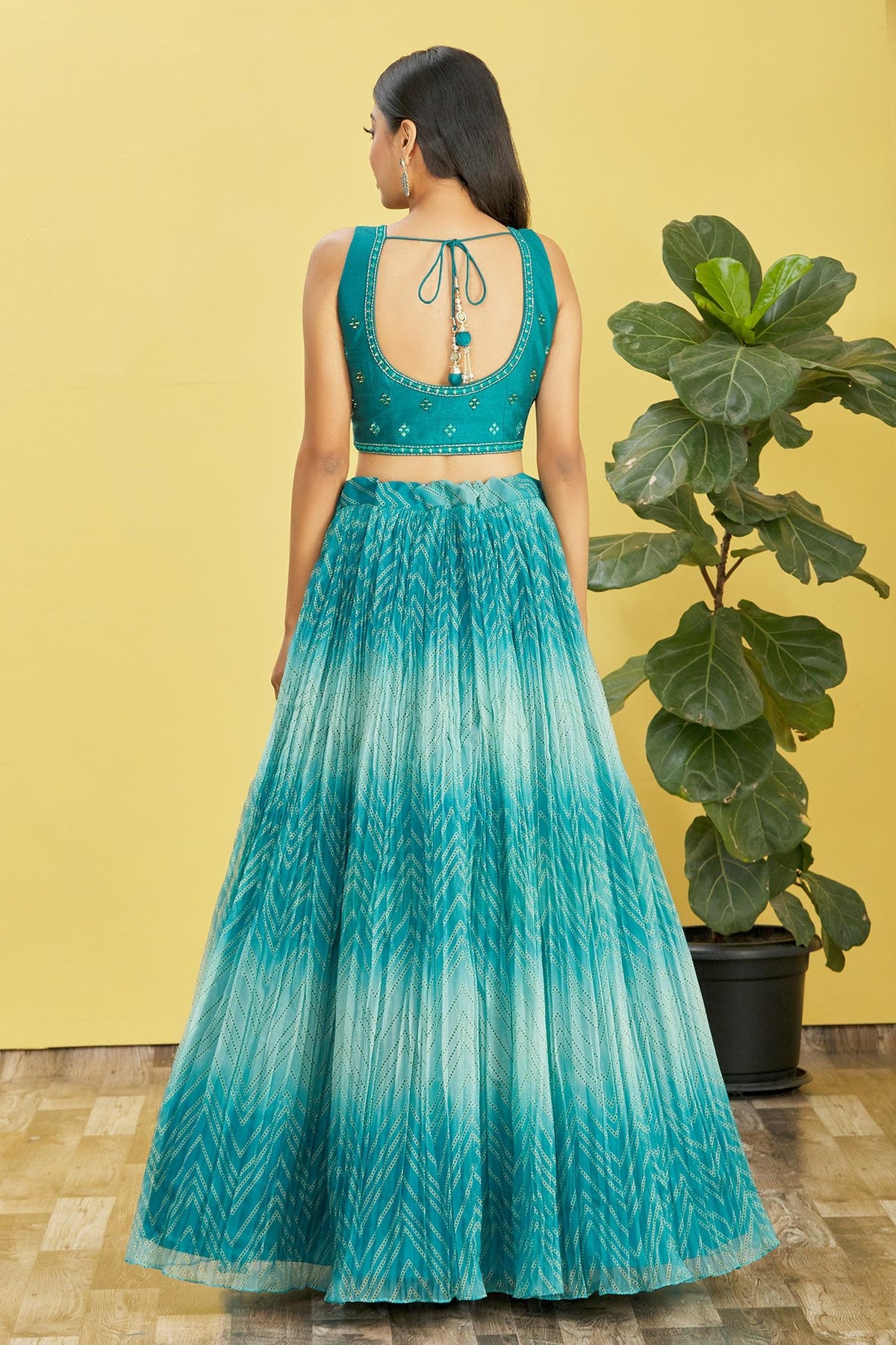Teal Blue Ombre Embroidered Lehenga Choli with Dupatta