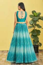 Teal Blue Ombre Embroidered Lehenga Choli with Dupatta