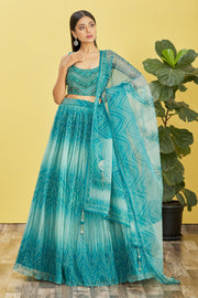 Teal Blue Ombre Embroidered Lehenga Choli with Dupatta