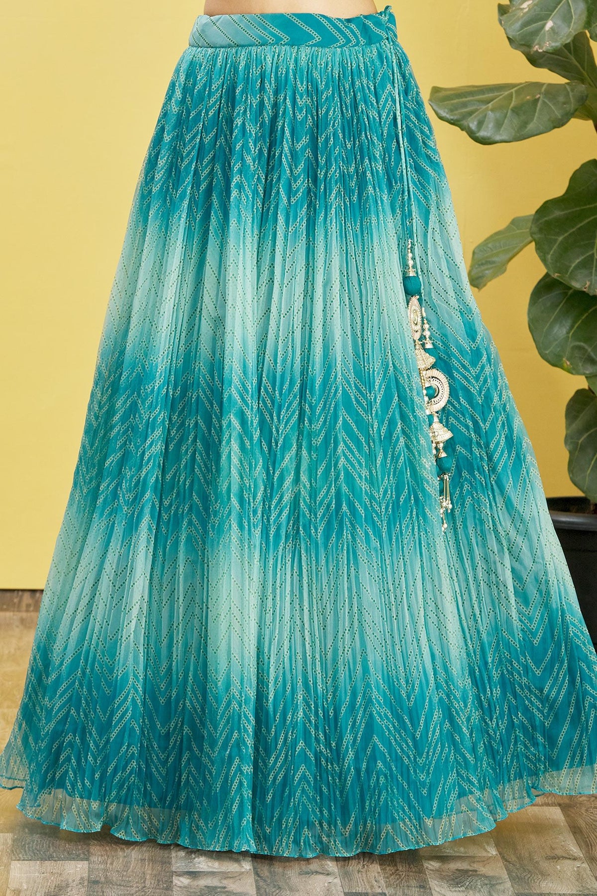 Teal Blue Ombre Embroidered Lehenga Choli with Dupatta