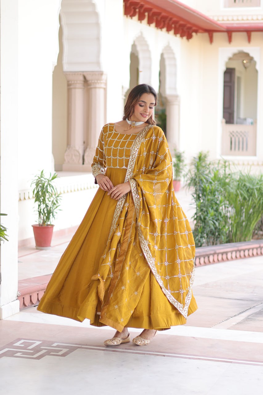 PREMIUM READYMADE  GOWN-DUPATTA SET