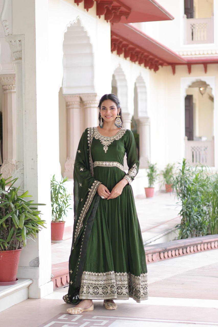 VICHITRA SILK SEQUINS EMBROIDERED GOWN WITH DUPATTA