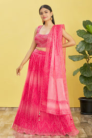 Hot Pink Geometric Embroidered Lehenga Choli with Dupatta