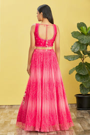 Hot Pink Geometric Embroidered Lehenga Choli with Dupatta