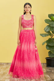 Hot Pink Geometric Embroidered Lehenga Choli with Dupatta