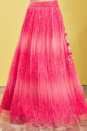 Hot Pink Geometric Embroidered Lehenga Choli with Dupatta