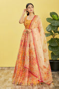 YELLOW Multicolor Printed Lehenga Choli with Embroidered Blouse & Dupatta