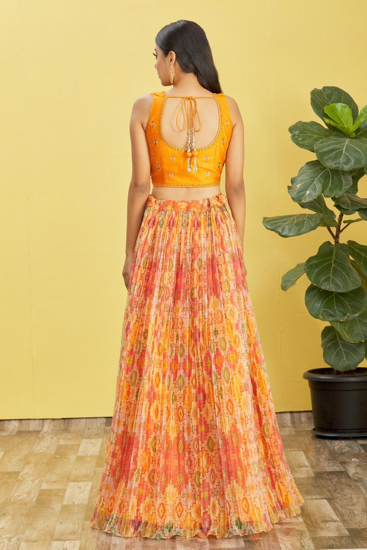 YELLOW Multicolor Printed Lehenga Choli with Embroidered Blouse & Dupatta