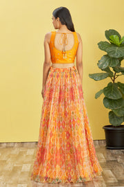 YELLOW Multicolor Printed Lehenga Choli with Embroidered Blouse & Dupatta