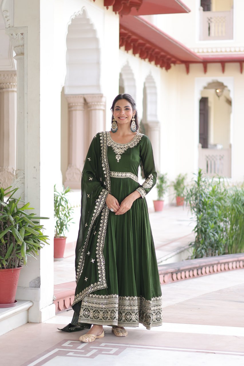 VICHITRA SILK SEQUINS EMBROIDERED GOWN WITH DUPATTA