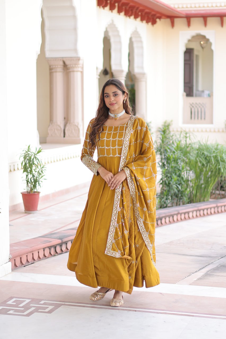 PREMIUM READYMADE  GOWN-DUPATTA SET