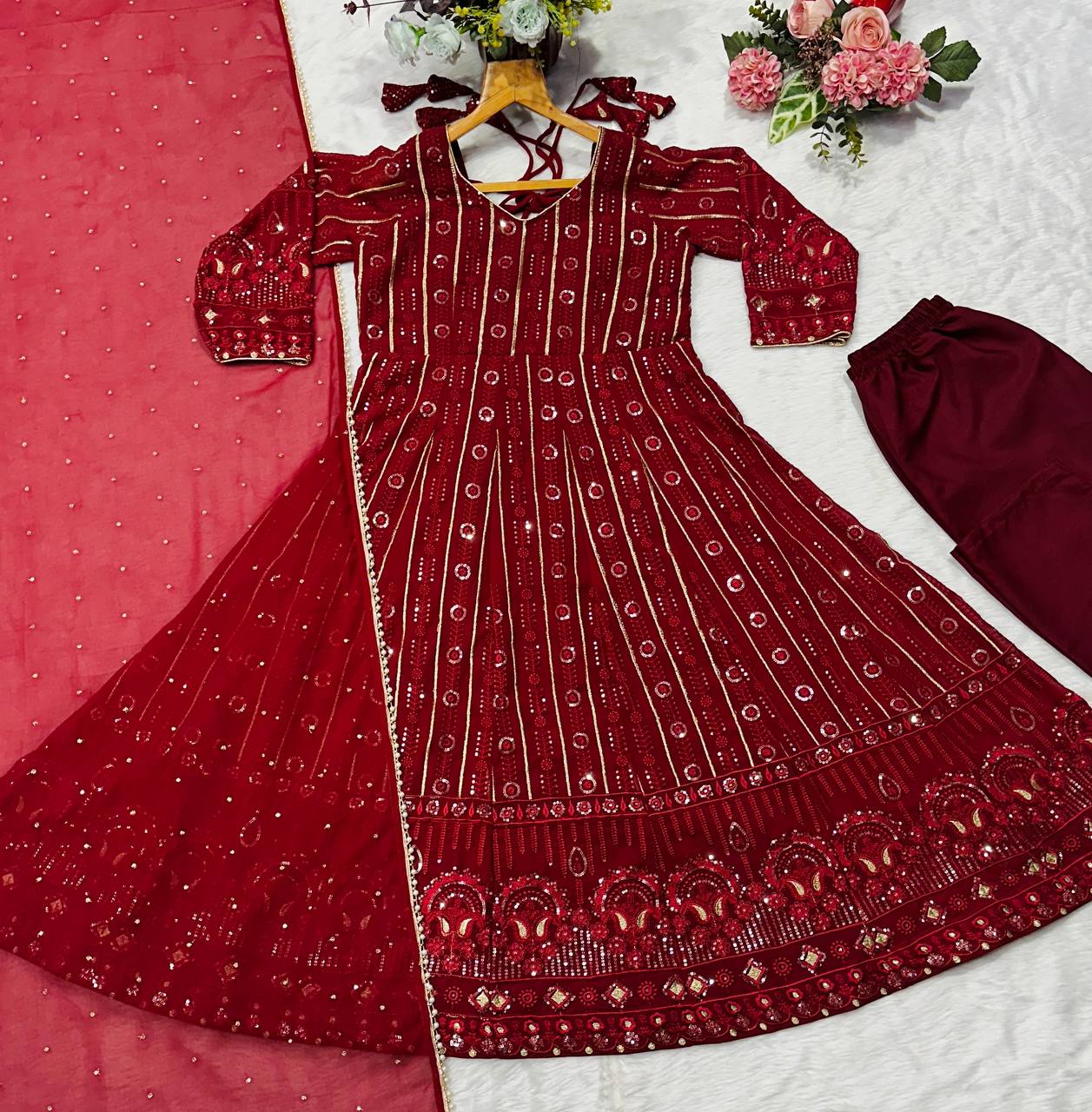 LAKHNAVI EMBROIDERED ANARKALI SUIT SET