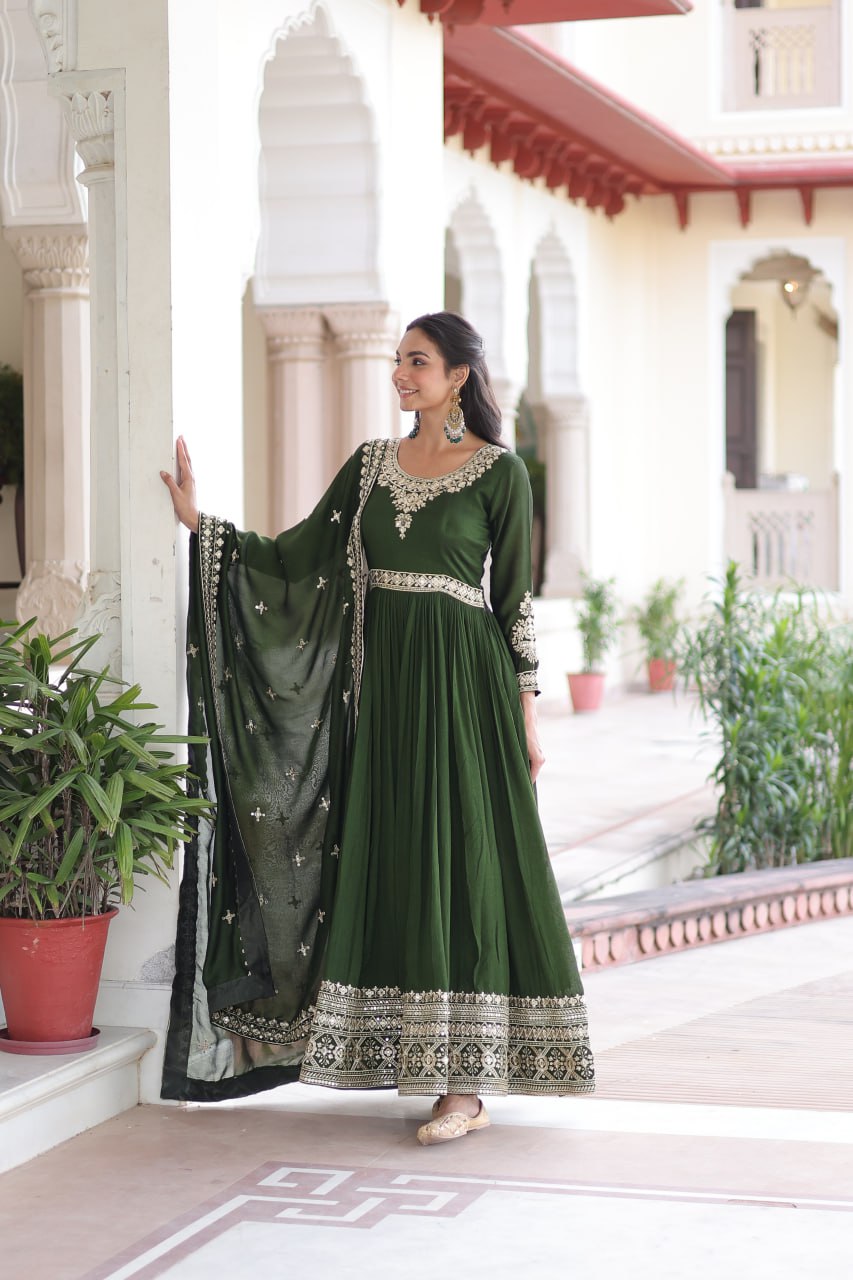 VICHITRA SILK SEQUINS EMBROIDERED GOWN WITH DUPATTA