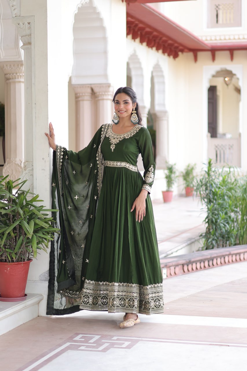 VICHITRA SILK SEQUINS EMBROIDERED GOWN WITH DUPATTA
